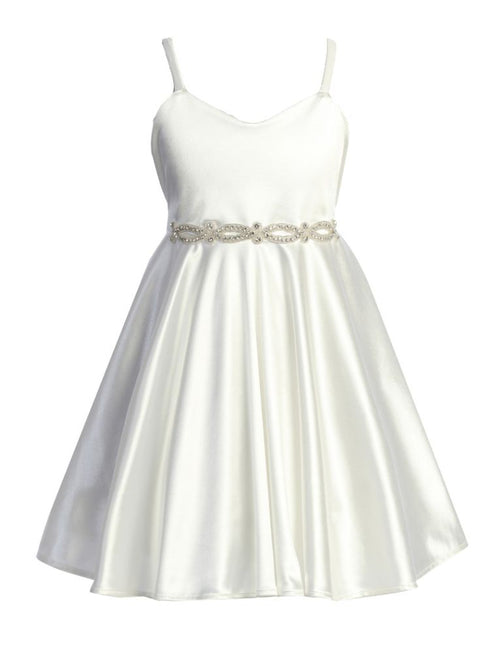 Just Kids Girls Satin Dress with Rhinestone Belt and Sheer Embroidered Bolero, Sizes 4-14 - SophiasStyle.com